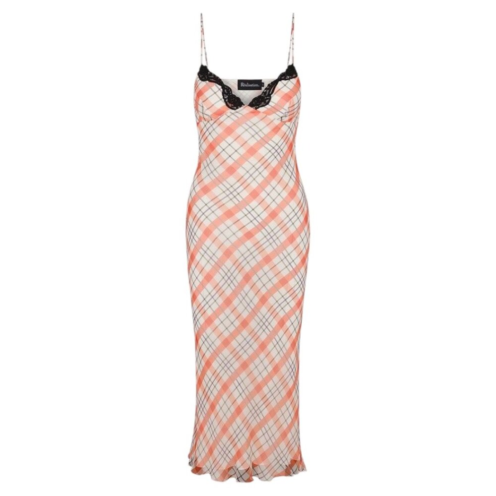 Realisation Par Karlie Dress in Summer Check XS -NWT- $260- Silk Maxi Slip Dress